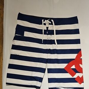DC Light Blue and Navy Swim Shorts with White Logo
